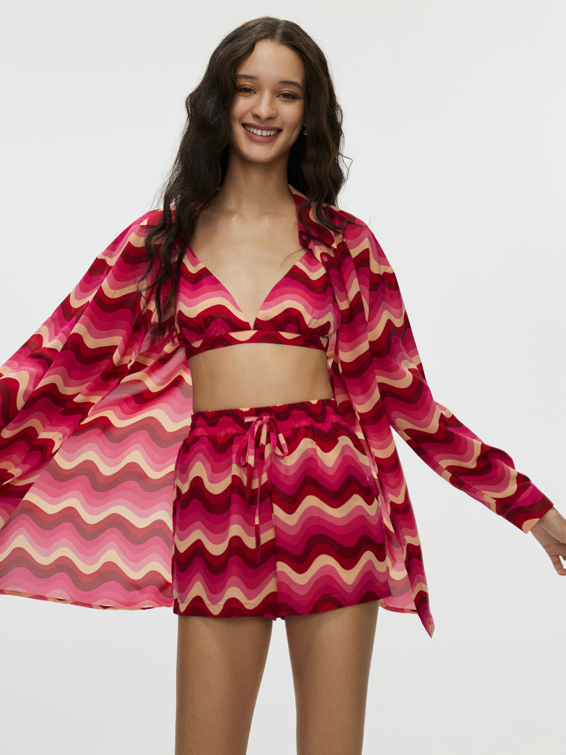 Printed Top, Shirt And Shorts Co-ord Set 109842
