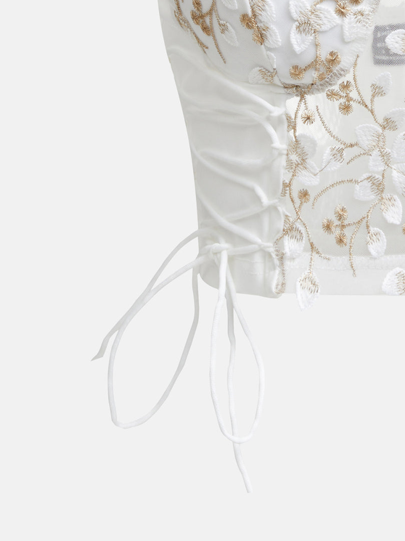 Embroidered Lace-Up Crop Top 121188