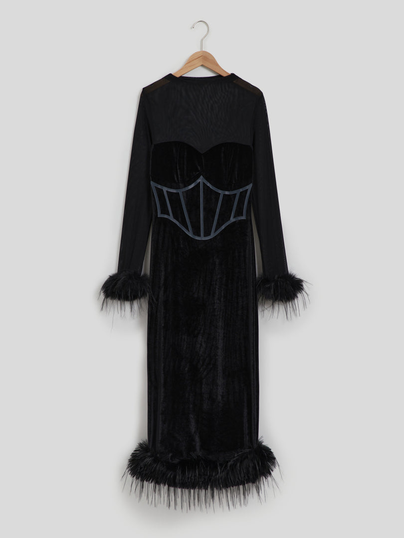 Fur Detail Bodycon Corset Dress 117638