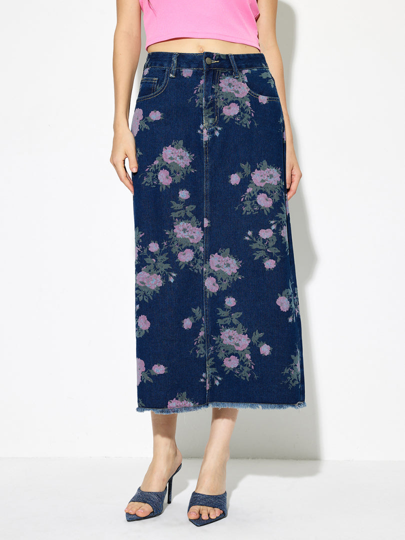 Raw Hem Denim A-Line Skirt 1269112