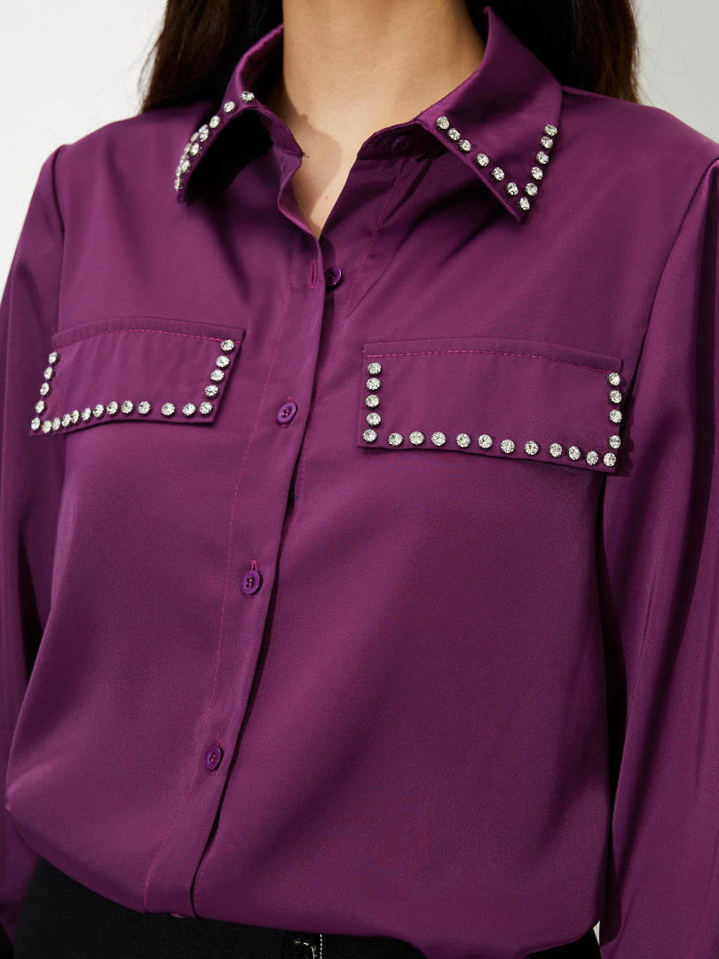 Rhinestone Placket Blouse 120053