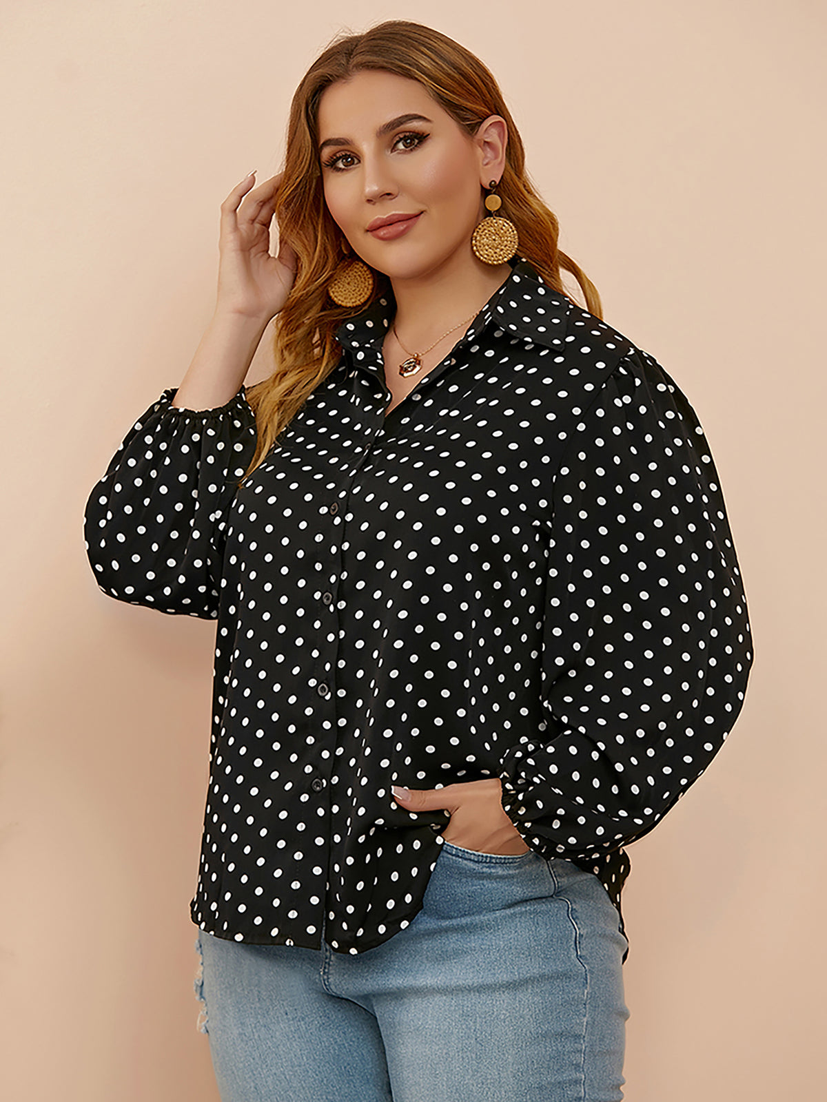 Plus Size Polka Dot Blouse 1241042