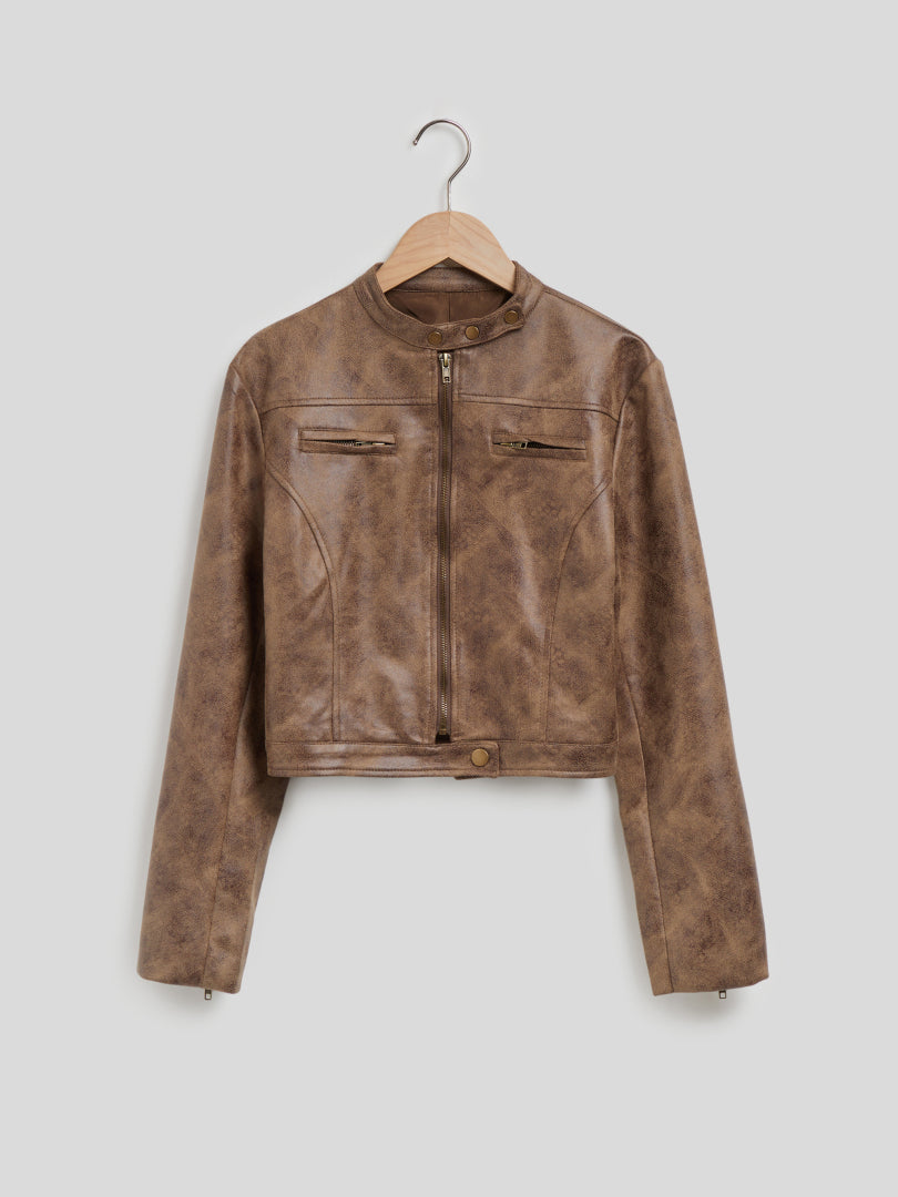 Pocket Faux Leather Jacket 113214