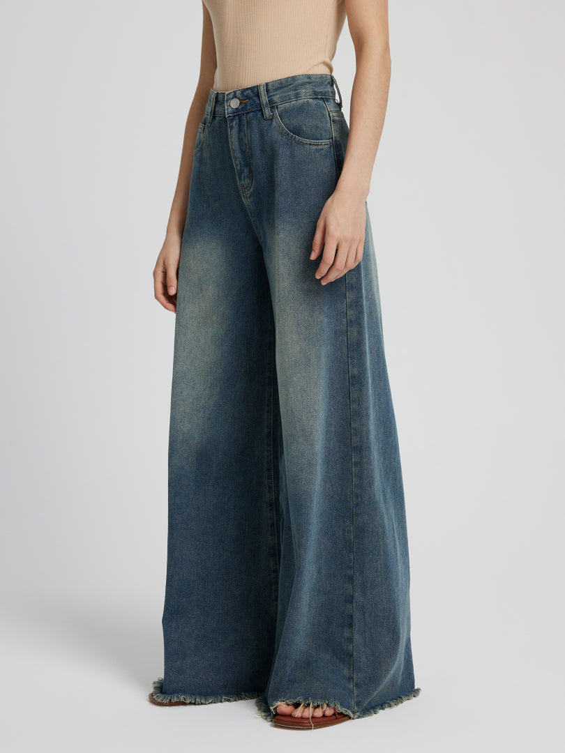 Raw Hem Wide Leg Jeans 111695