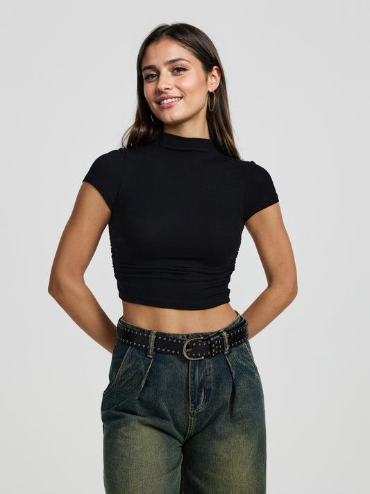 Ruched Fitted Crop T-Shirt 116382