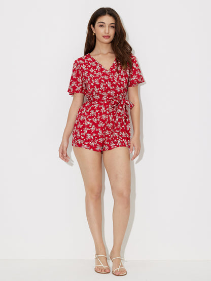 Printed Wrap Playsuit With Belt 121237