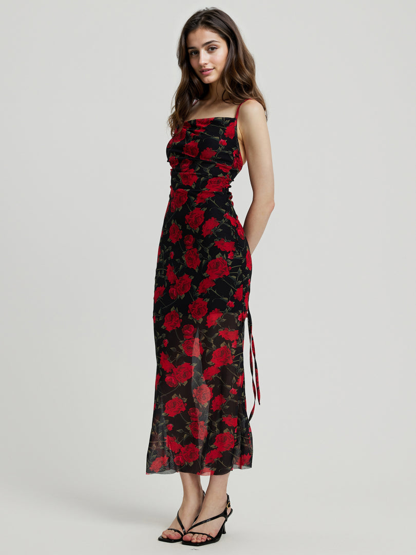 Long Gathered Sheer Cami Dress 110834