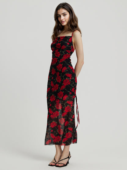 Long Gathered Sheer Cami Dress 110834