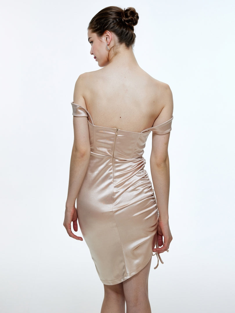 Drawstring Bodycon Satin Dress 111855