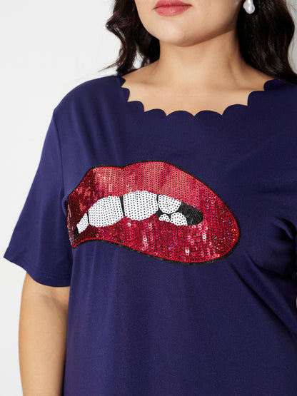 Plus Size Sequinned T-Shirt Dress 120565