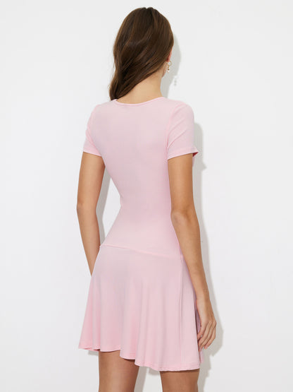 Ribbed Gathered A-Line Dress 120549