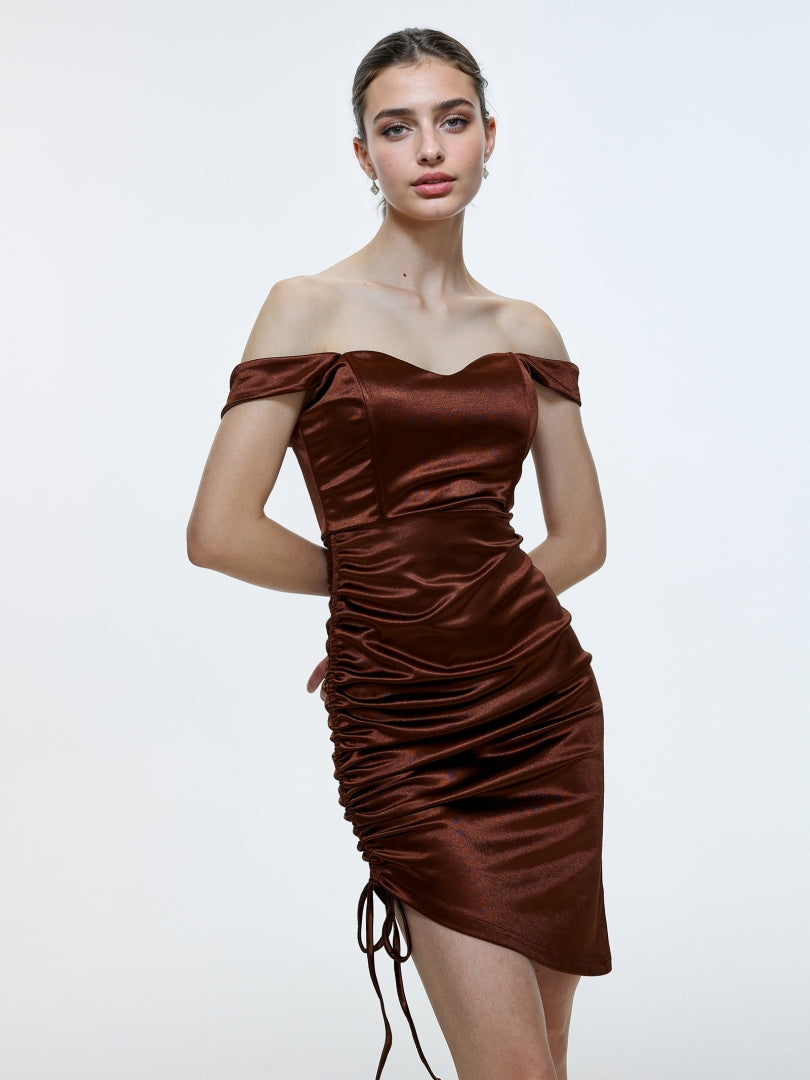 Drawstring Bodycon Satin Dress 111855