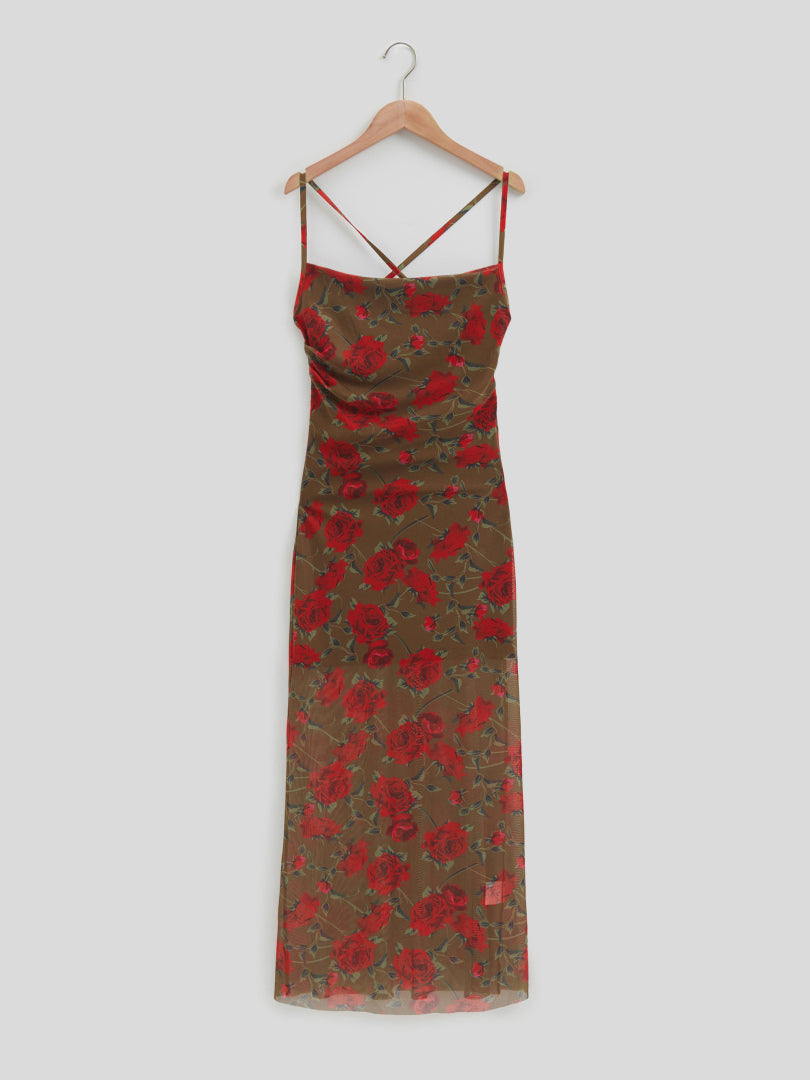 Long Gathered Sheer Cami Dress 110834
