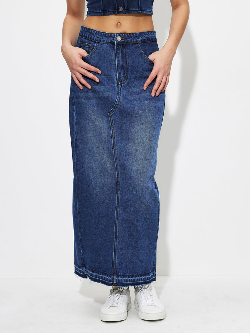 Slit Denim Pencil Skirt 1260122