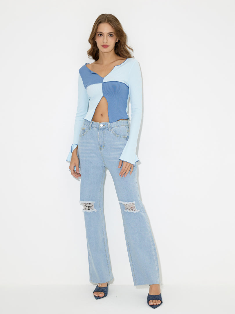 Ripped Straight Leg Jeans 118462