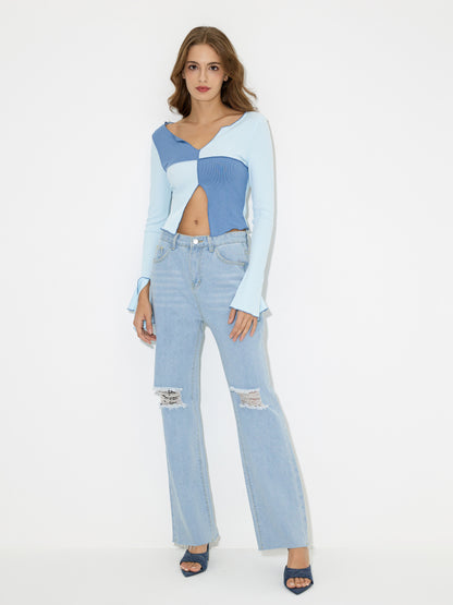 Ripped Straight Leg Jeans 118462