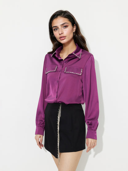 Rhinestone Placket Blouse 120053