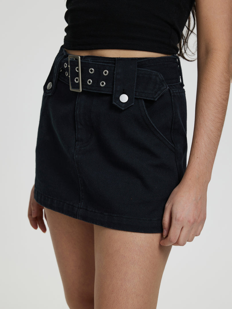 Belted Mini Denim Skirt 116715