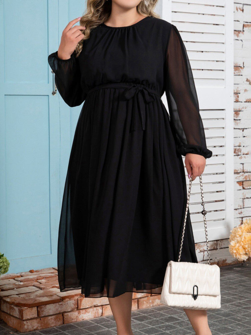 Plus Size Belted A-Line Dress 1251662