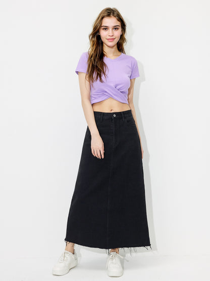Raw Hem Denim A-Line Skirt 118456
