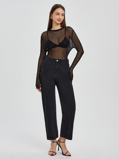 Patchwork Wide Leg Jeans 116095