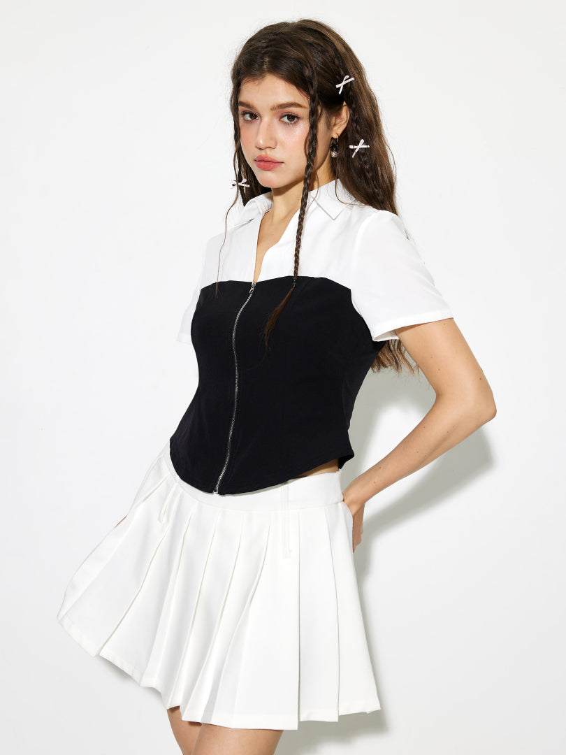 Patchwork Placket Blouse 1269602