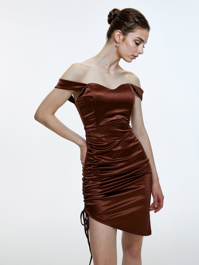 Drawstring Bodycon Satin Dress 111855