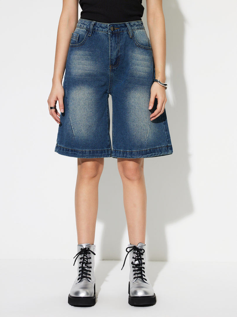 Patchwork Denim Wide leg Shorts 1294092