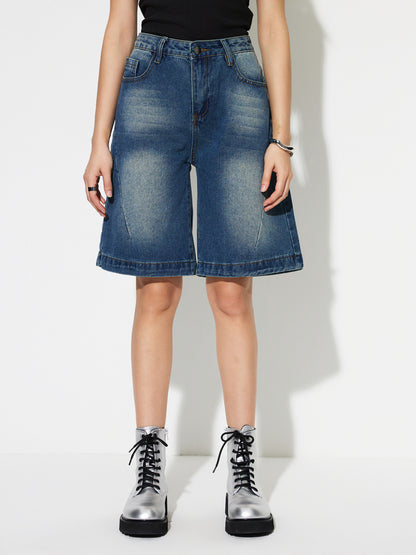 Patchwork Denim Wide leg Shorts 1294092