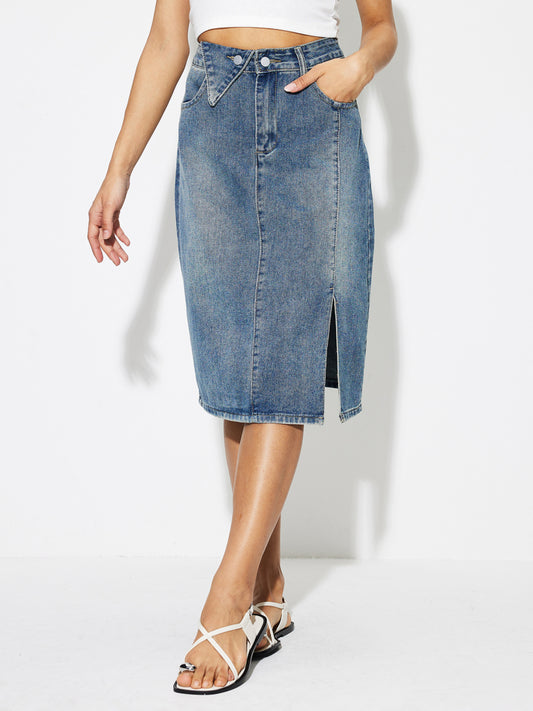 Slit Denim A-Line Skirt 1265812