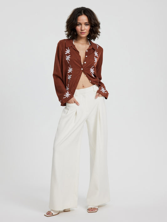Embroidered Placket Blouse 114578