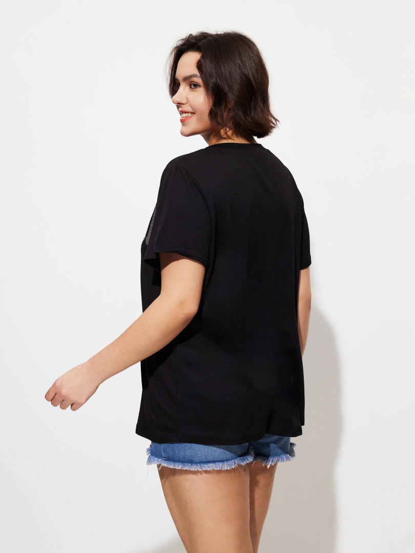 Plus Size Rhinestone Pullover T-Shirt 1288652