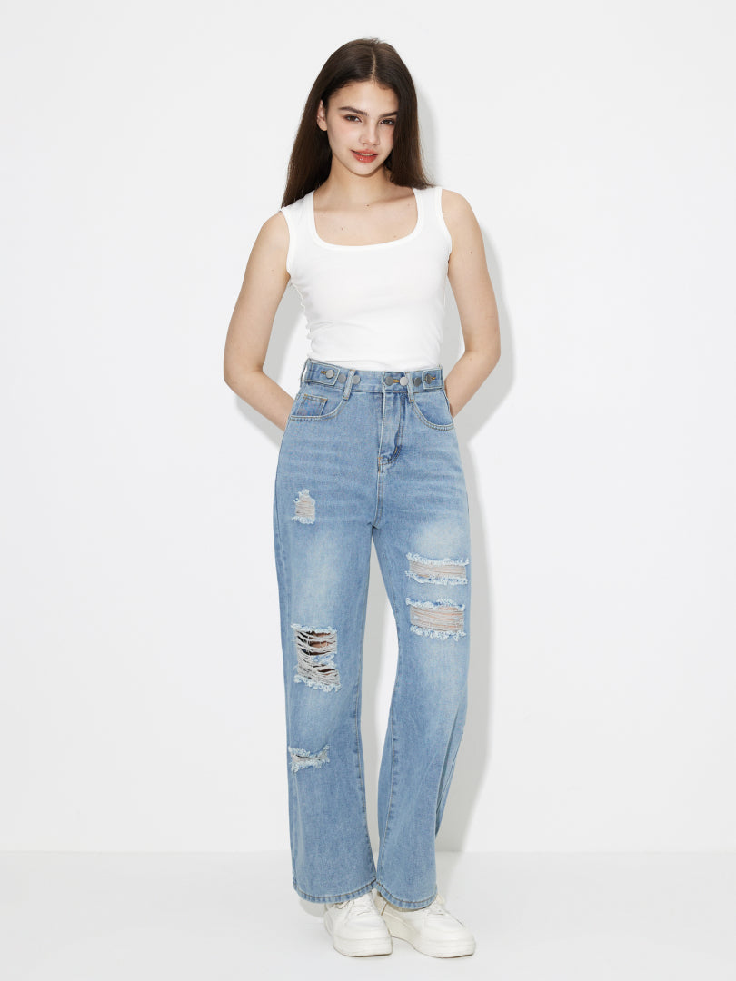 Ripped Straight Leg Jeans 120195