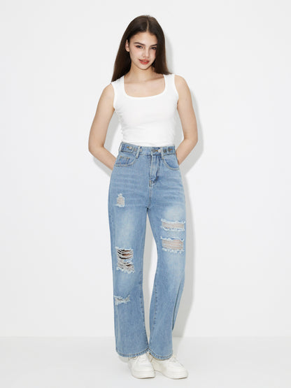 Ripped Straight Leg Jeans 120195