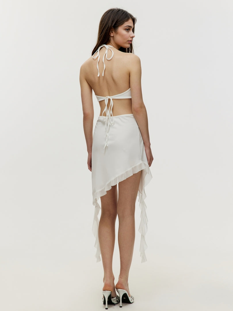 Ruffled Short Dress With Flower Applique 107069
