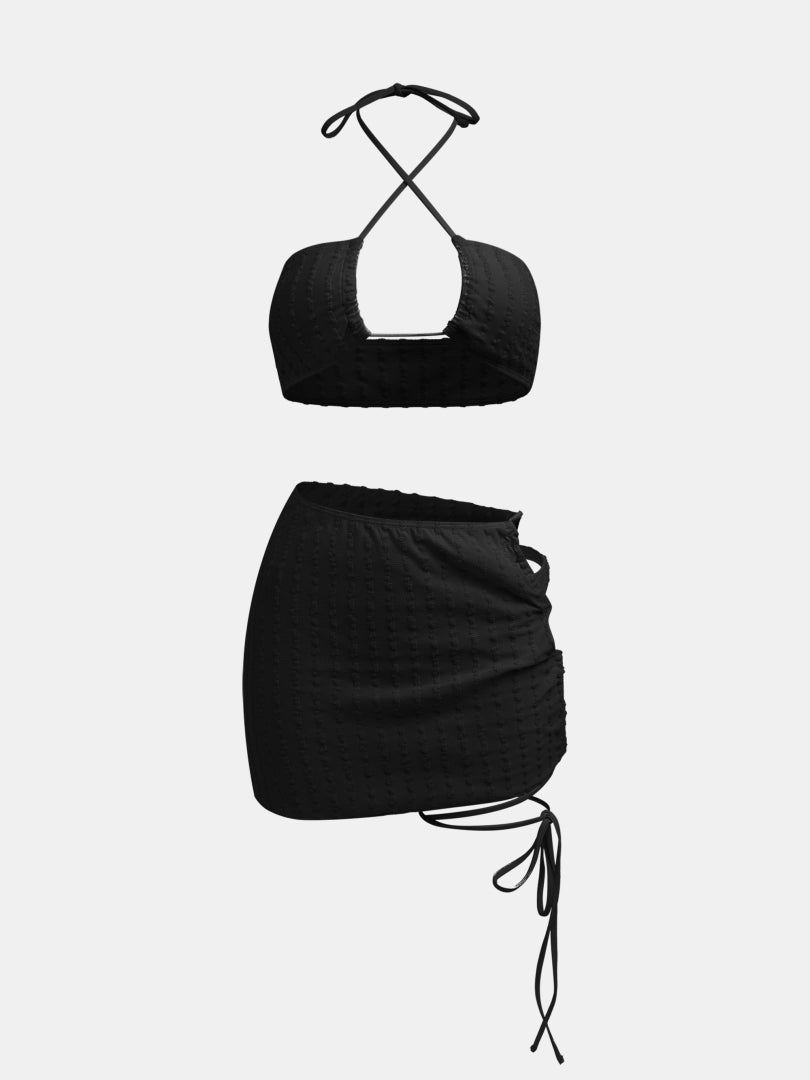 Striped Lace-Up Bikini Set 1230761