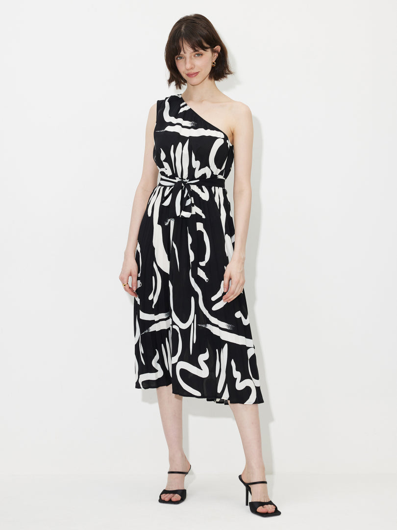 Printed One Shoulder A-LIne Dress  1230151