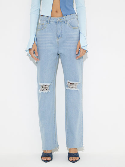 Ripped Straight Leg Jeans 118462