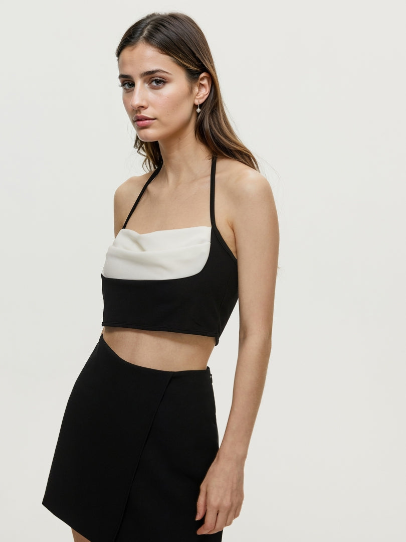 Color Block Halter Crop Top 108597