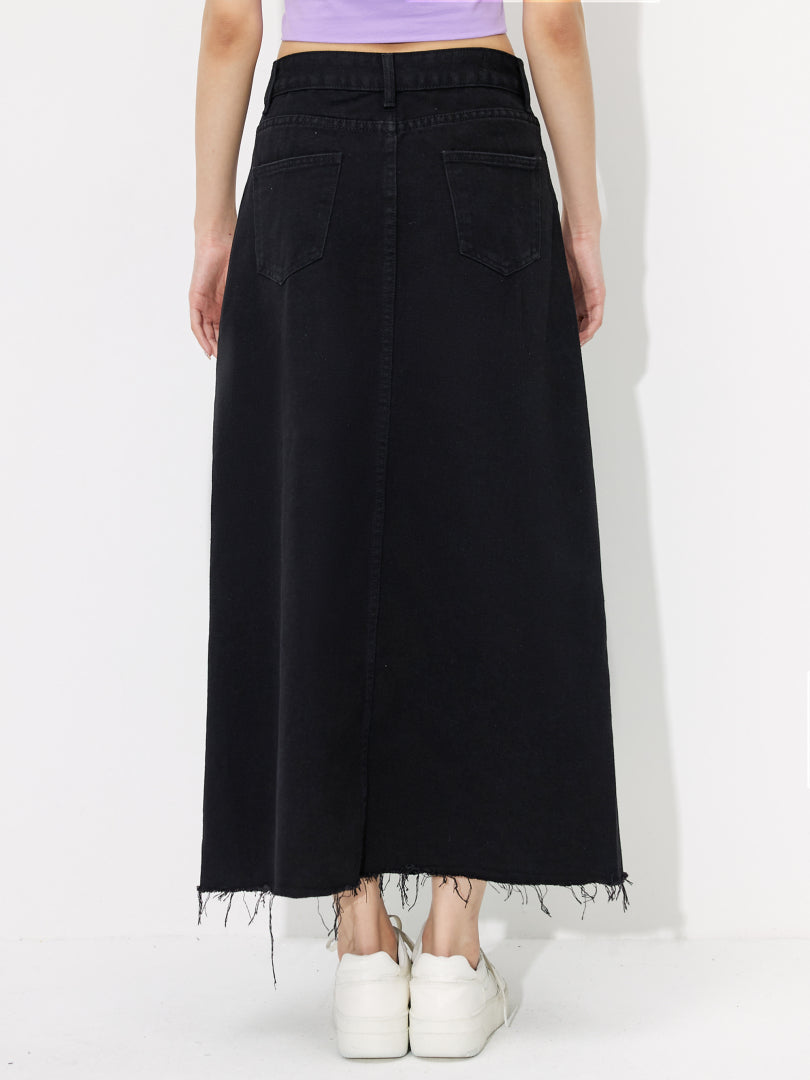 Raw Hem Denim A-Line Skirt 118456