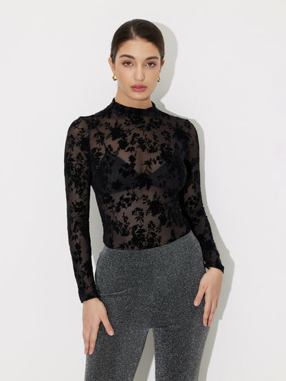 Embroidered Sheer Bodysuit 120899