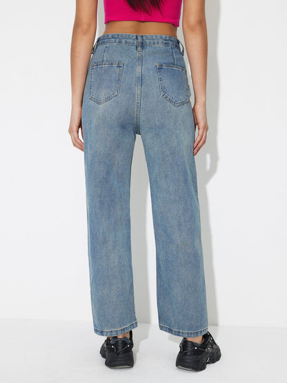 Buttoned Straight Leg Jeans 118464