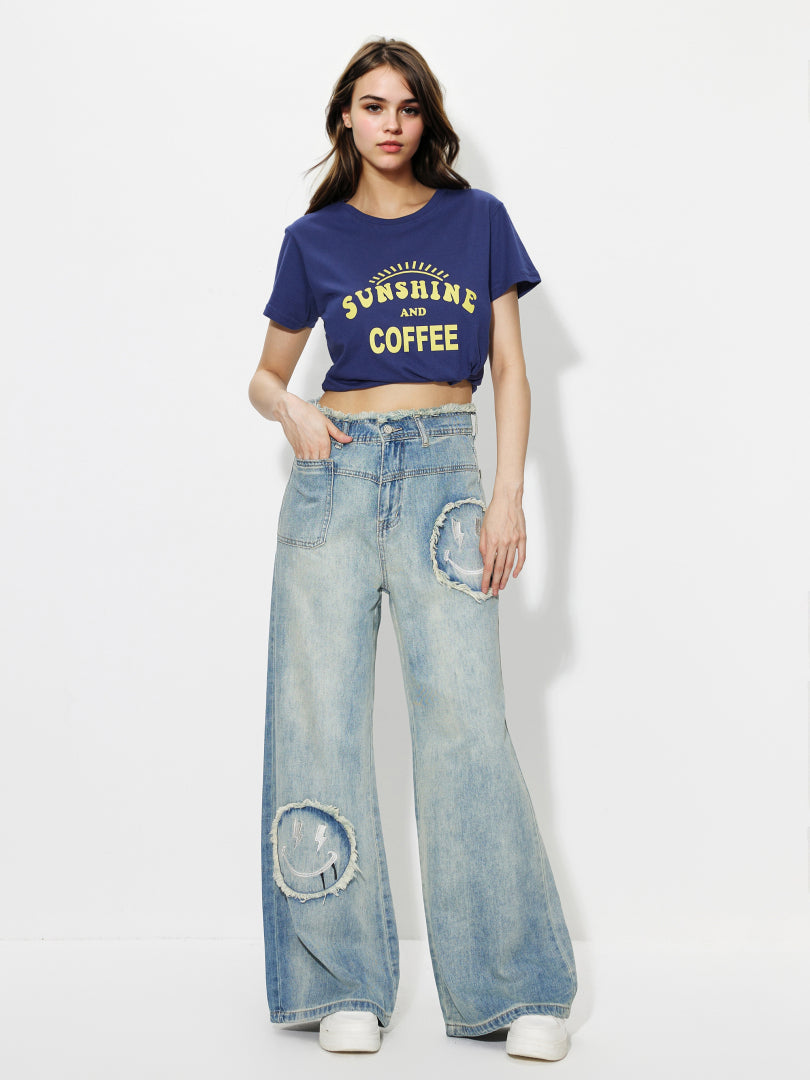 Embroidered Wide Leg Jeans 1251972