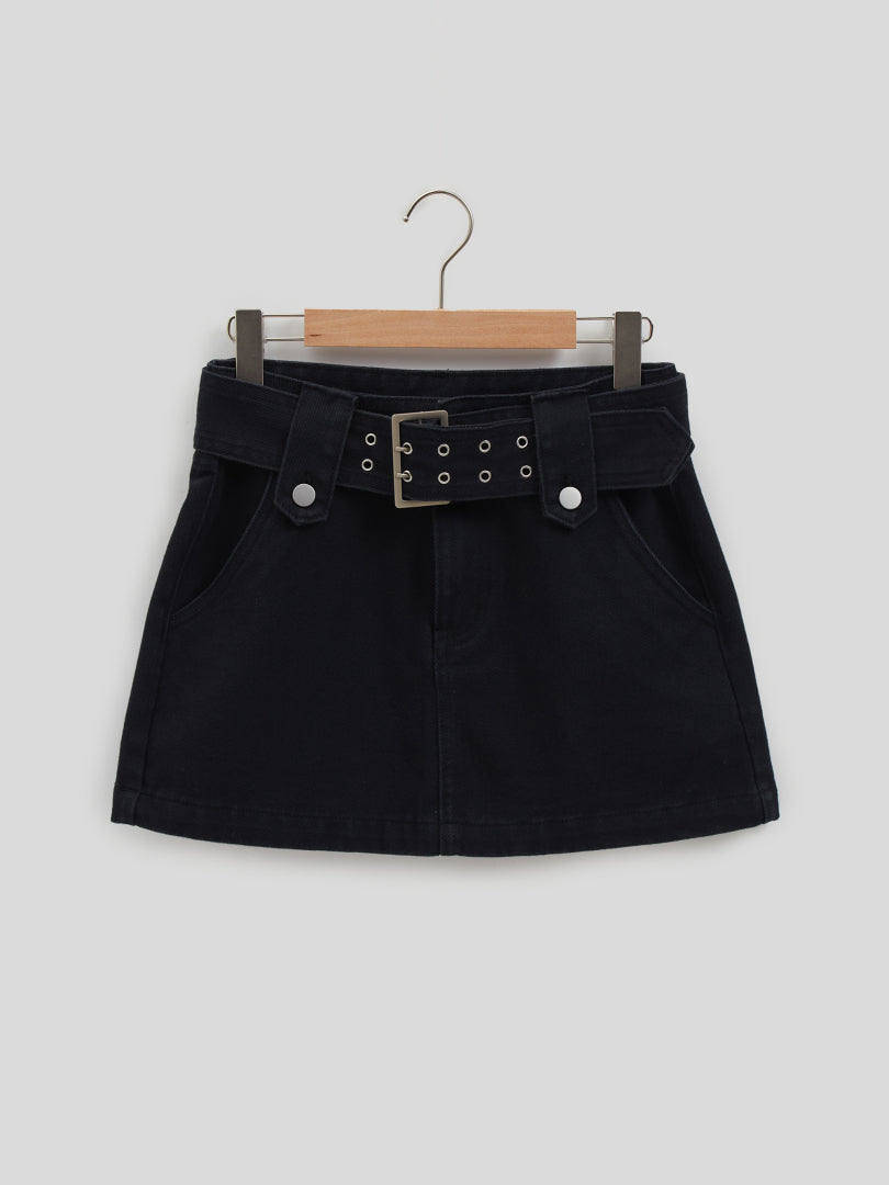 Belted Mini Denim Skirt 116715