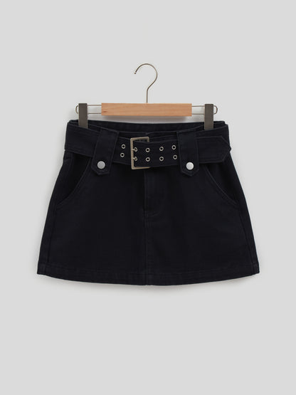 Belted Mini Denim Skirt 116715