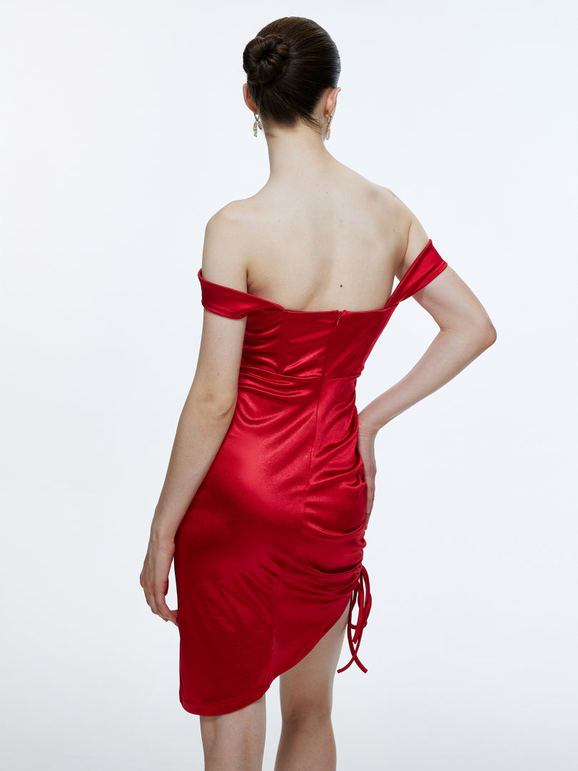 Drawstring Bodycon Satin Dress 111855