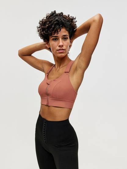 Zippered Criss Cross Back Sports Bra 106507