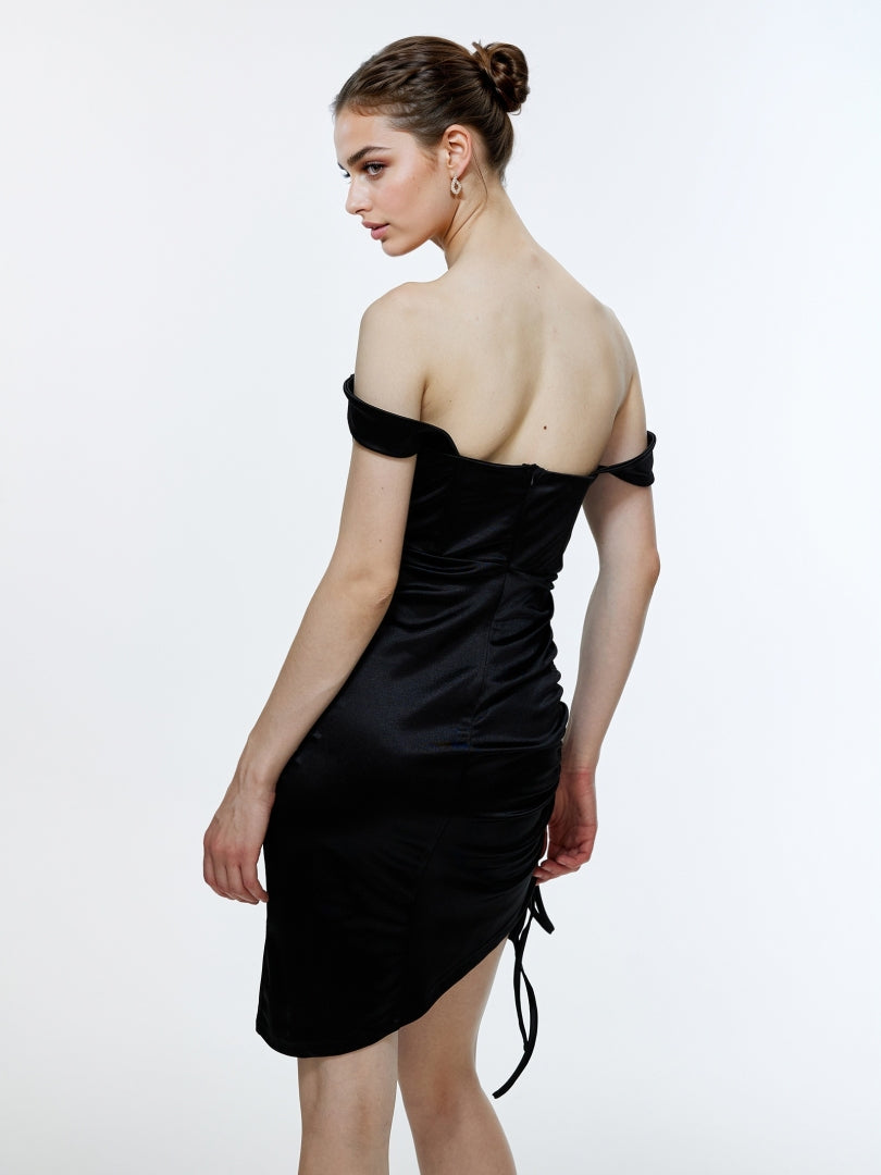 Drawstring Bodycon Satin Dress 111855