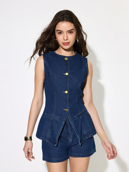 Buttoned Denim Waistcoat 1293412