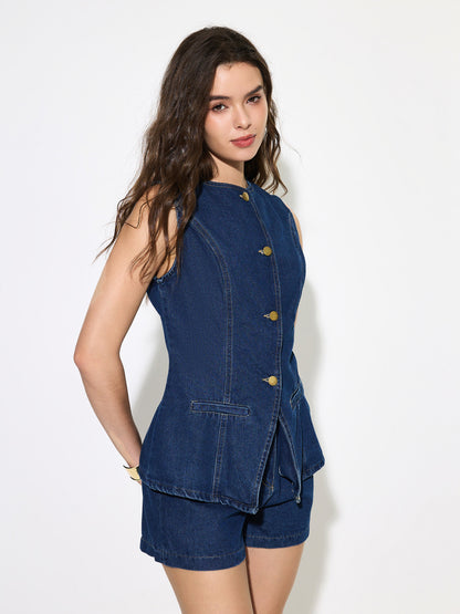 Buttoned Denim Waistcoat 1293412
